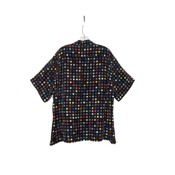 Brioni Multicolor Square Print Black Button-Up Shirt Men's XL Camp Made in Italy - Picture 2 of 7
